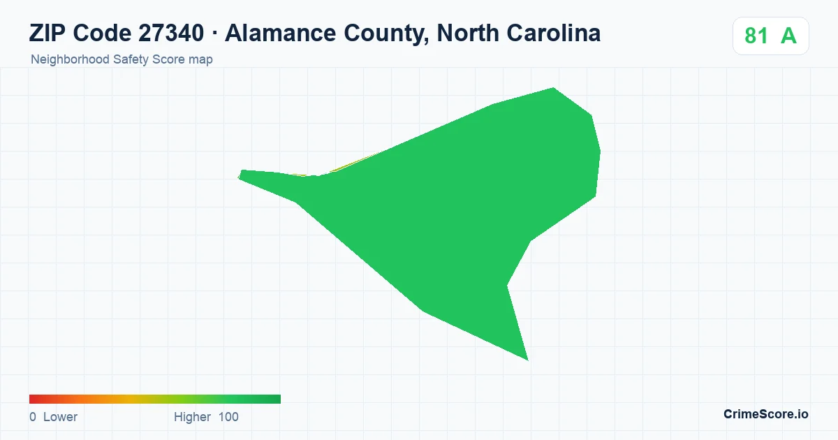 ZIP Code 27340 in Alamance County, North Carolina neighborhood Safety Score map
