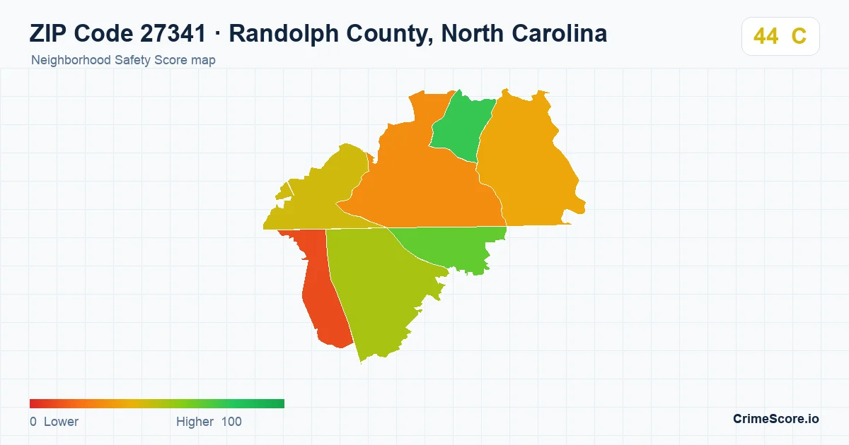 ZIP Code 27341 in Randolph County, North Carolina neighborhood Safety Score map