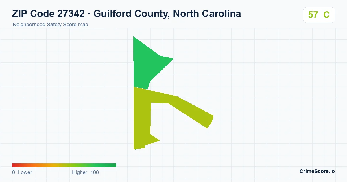 ZIP Code 27342 in Guilford County, North Carolina neighborhood Safety Score map
