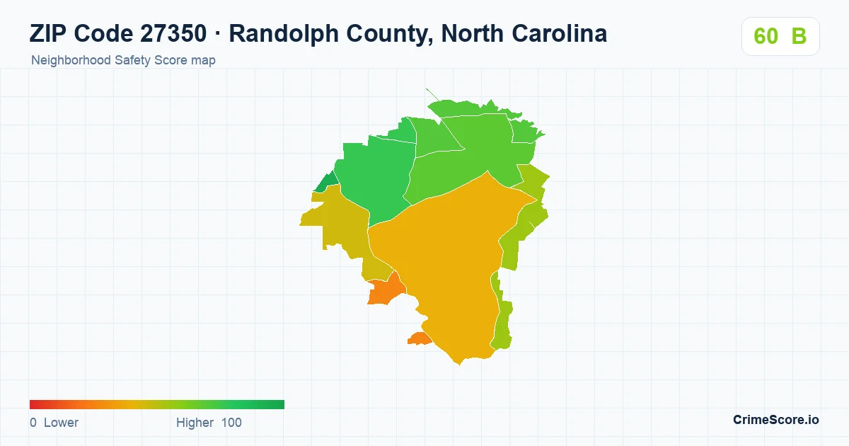 ZIP Code 27350 in Randolph County, North Carolina neighborhood Safety Score map