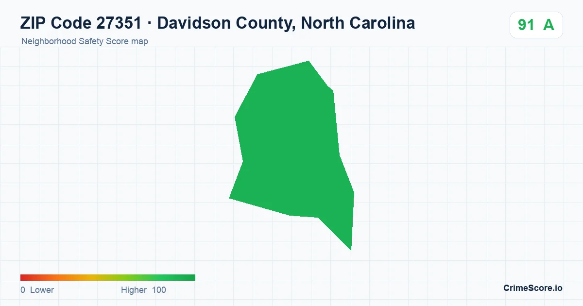 ZIP Code 27351 in Davidson County, North Carolina neighborhood Safety Score map