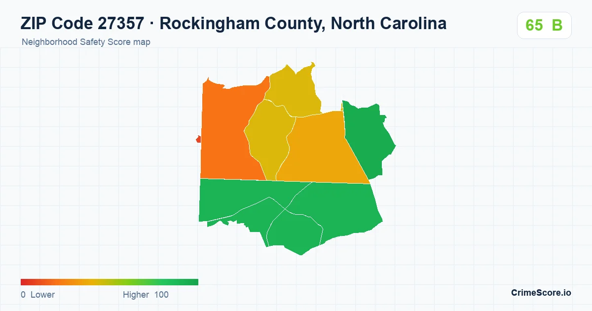 ZIP Code 27357 in Rockingham County, North Carolina neighborhood Safety Score map
