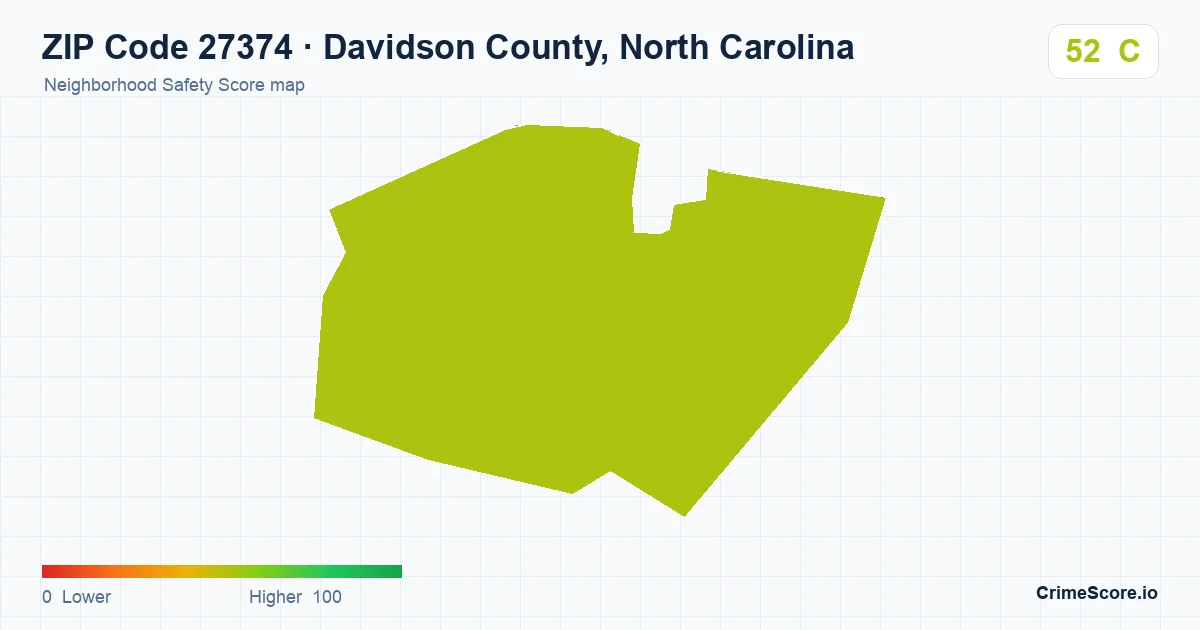 ZIP Code 27374 in Davidson County, North Carolina neighborhood Safety Score map