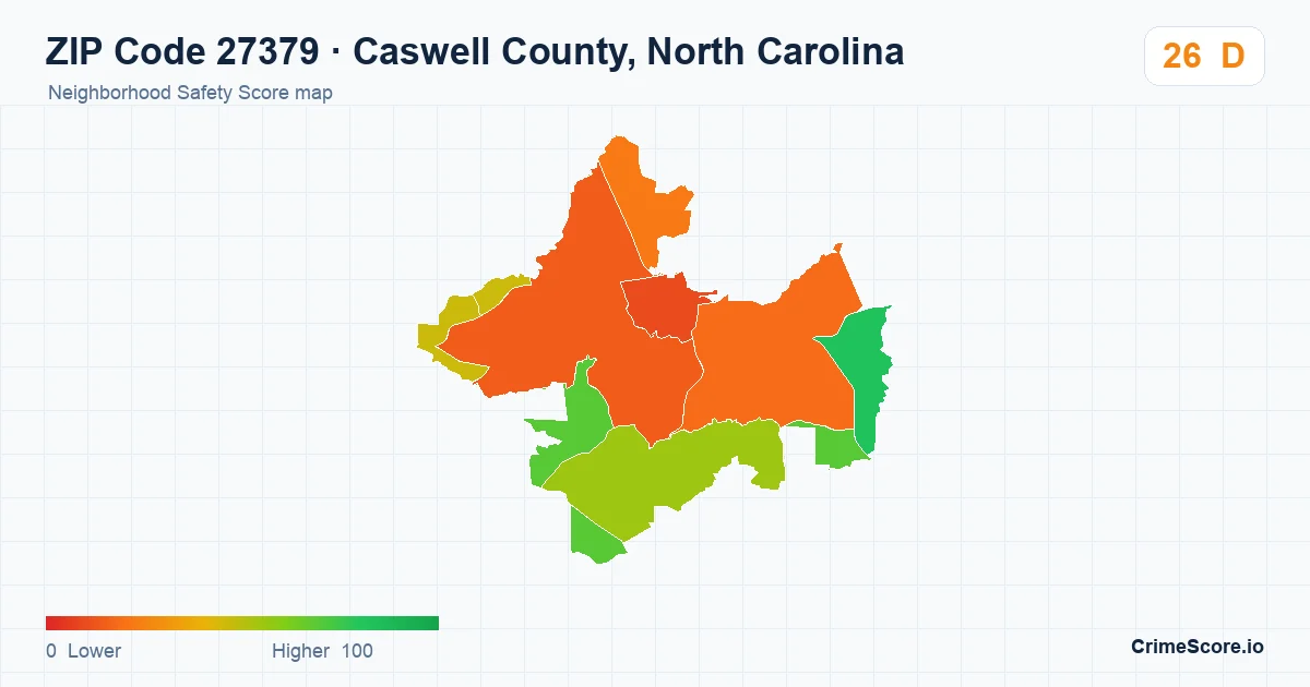 ZIP Code 27379 in Caswell County, North Carolina neighborhood Safety Score map