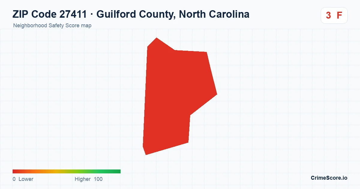 ZIP Code 27411 in Guilford County, North Carolina neighborhood Safety Score map