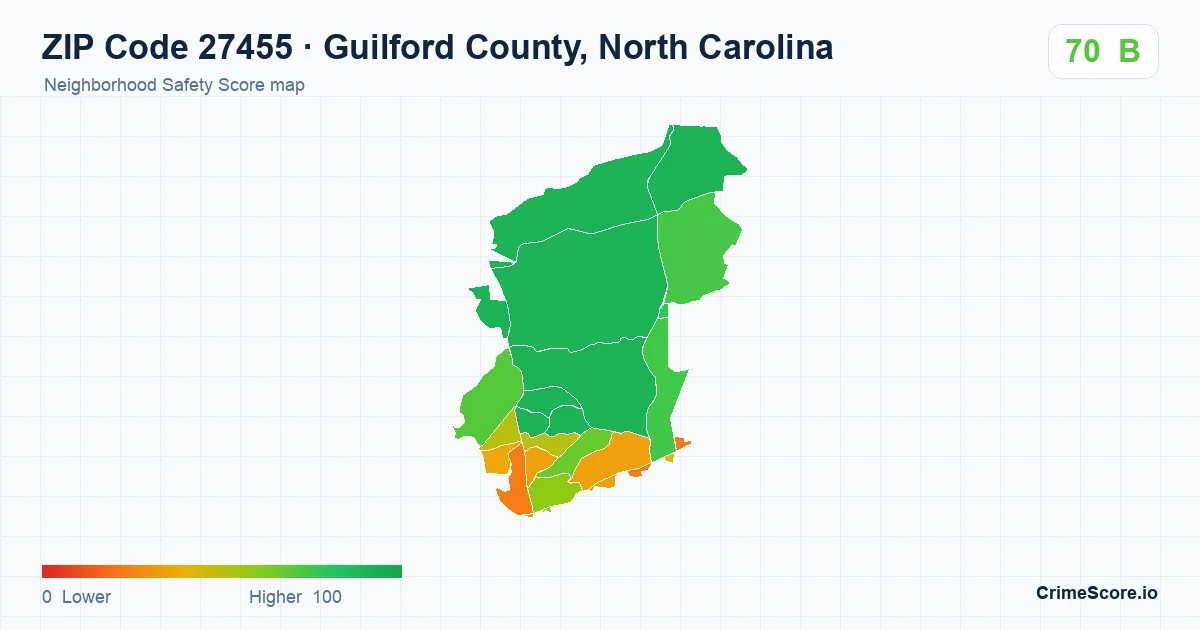 ZIP Code 27455 in Guilford County, North Carolina neighborhood Safety Score map