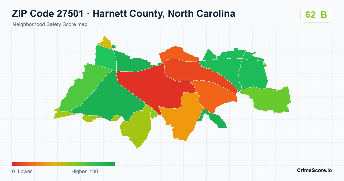 ZIP Code 27501 in Harnett County, North Carolina neighborhood Safety Score map