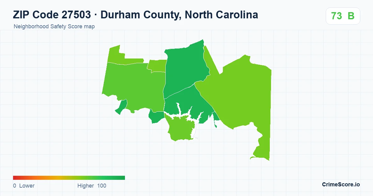 ZIP Code 27503 in Durham County, North Carolina neighborhood Safety Score map
