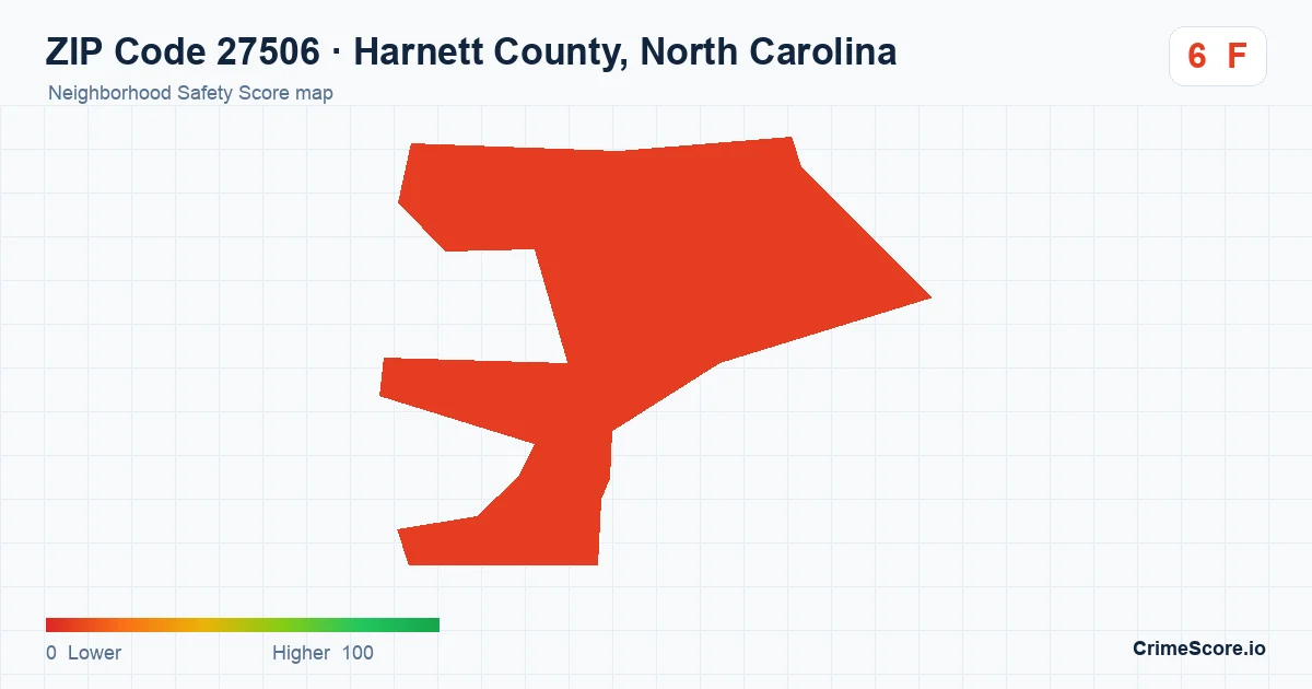 ZIP Code 27506 in Harnett County, North Carolina neighborhood Safety Score map