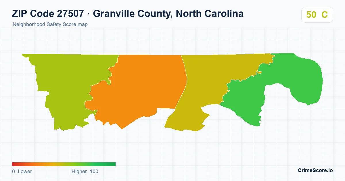 ZIP Code 27507 in Granville County, North Carolina neighborhood Safety Score map