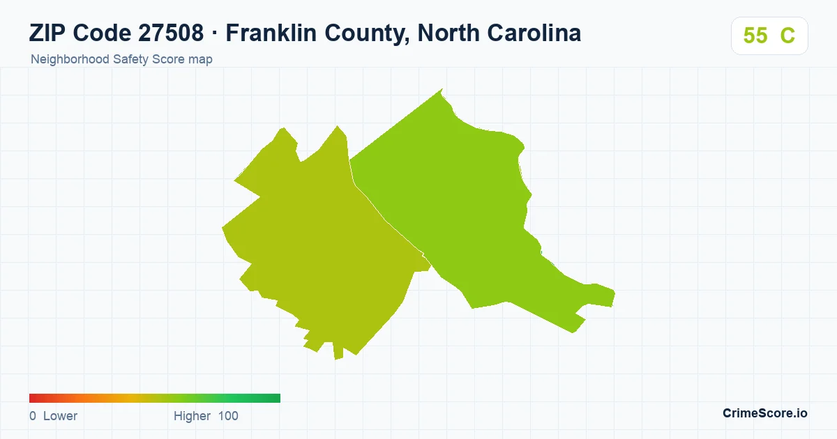 ZIP Code 27508 in Franklin County, North Carolina neighborhood Safety Score map