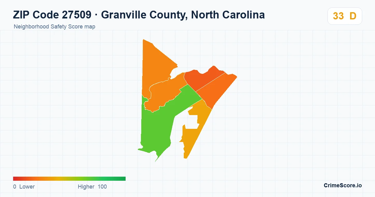 ZIP Code 27509 in Granville County, North Carolina neighborhood Safety Score map