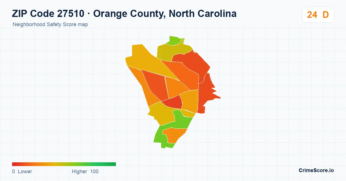 ZIP Code 27510 in Orange County, North Carolina neighborhood Safety Score map