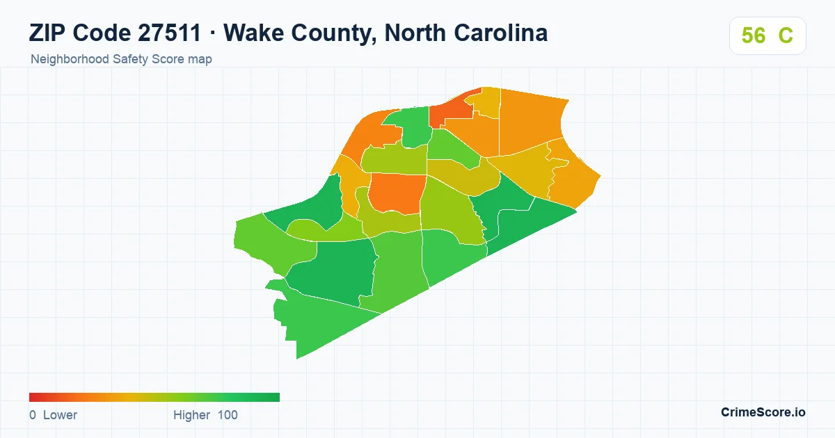 ZIP Code 27511 in Wake County, North Carolina neighborhood Safety Score map