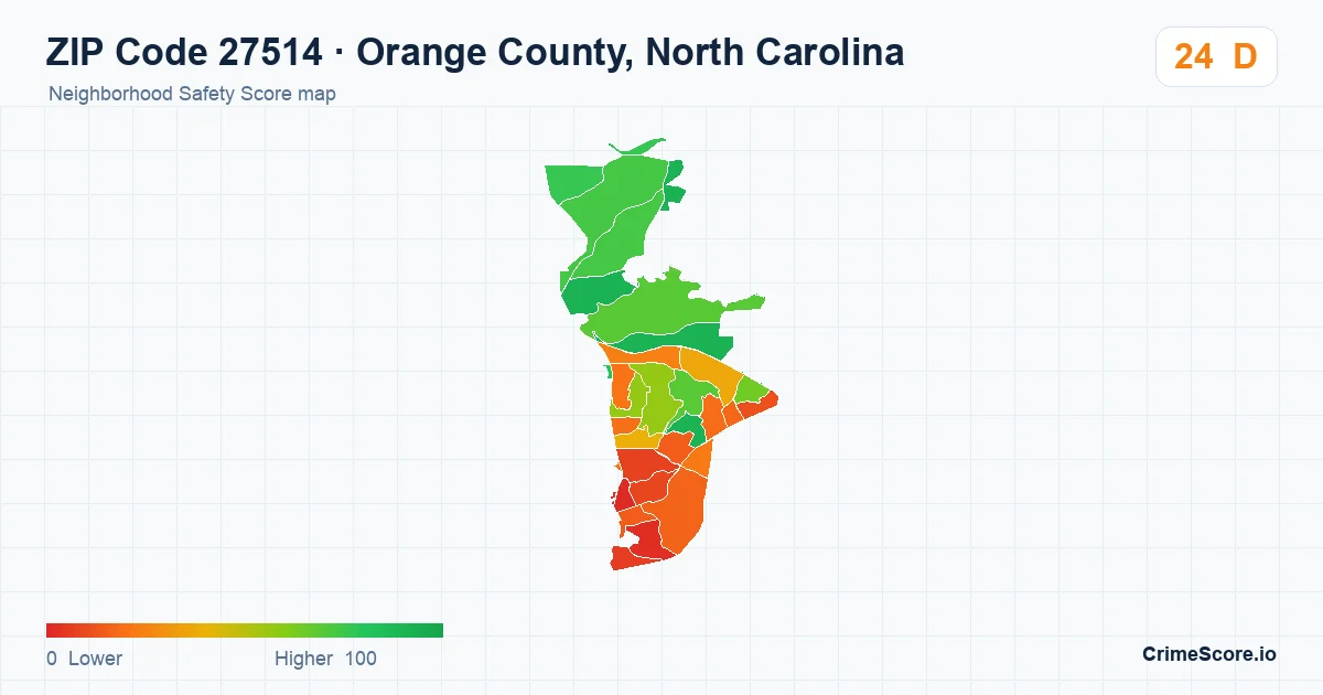 ZIP Code 27514 in Orange County, North Carolina neighborhood Safety Score map