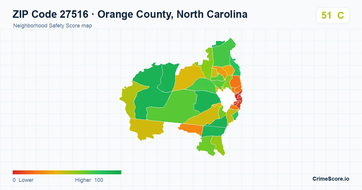 ZIP Code 27516 in Orange County, North Carolina neighborhood Safety Score map