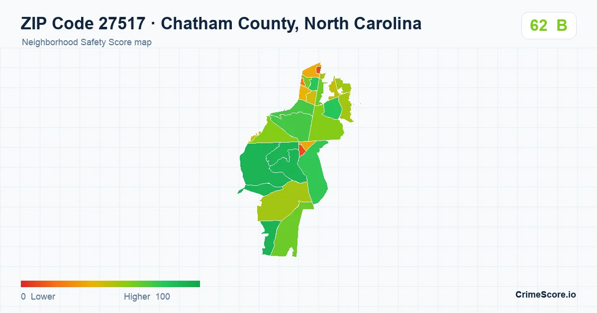 ZIP Code 27517 in Chatham County, North Carolina neighborhood Safety Score map
