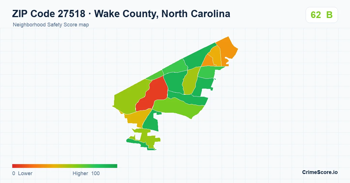 ZIP Code 27518 in Wake County, North Carolina neighborhood Safety Score map