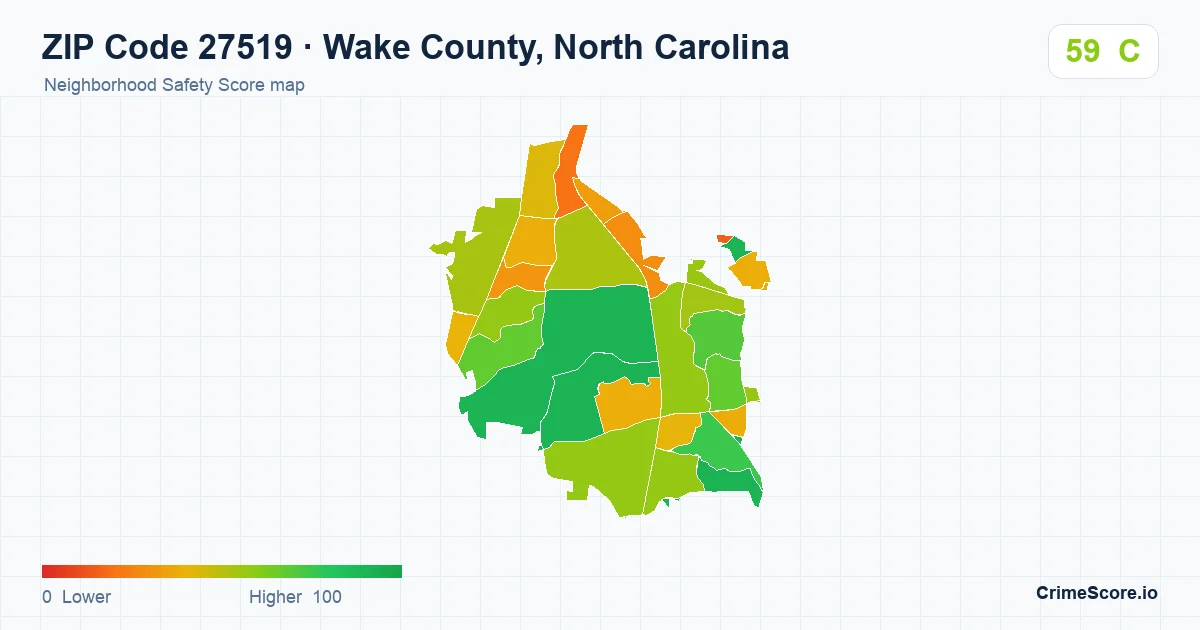 ZIP Code 27519 in Wake County, North Carolina neighborhood Safety Score map