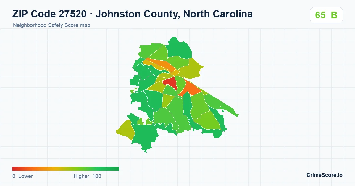 ZIP Code 27520 in Johnston County, North Carolina neighborhood Safety Score map