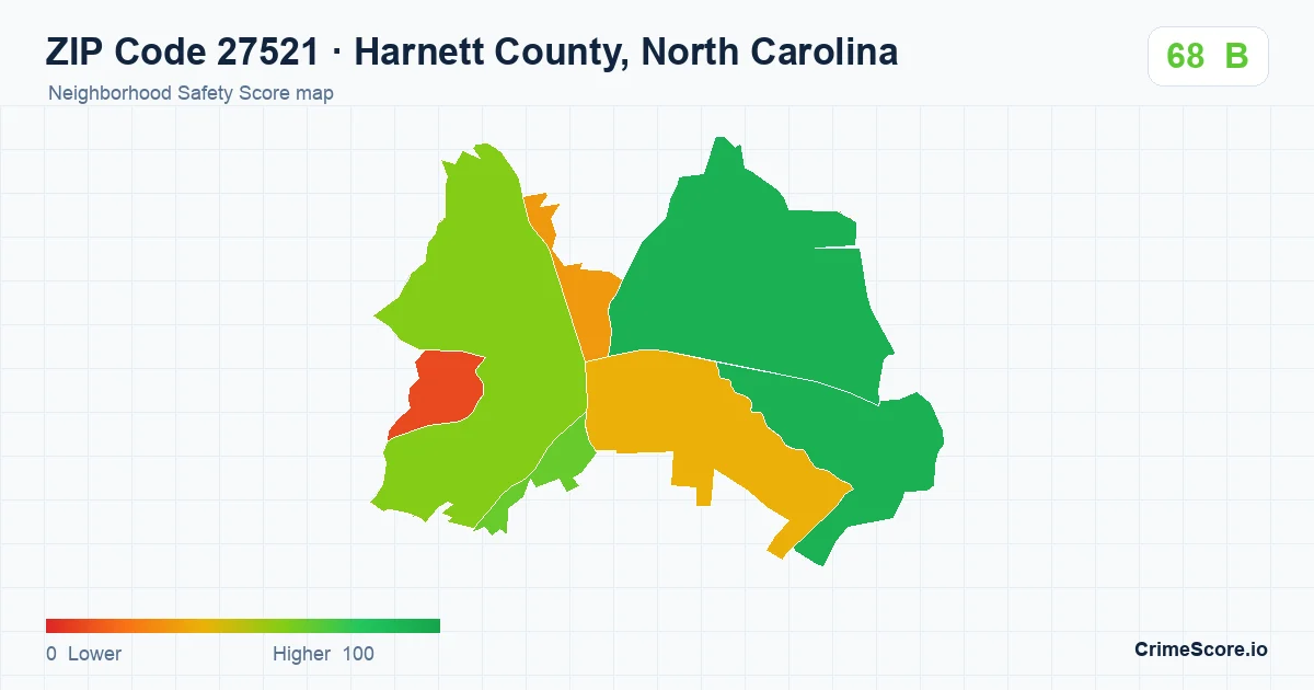 ZIP Code 27521 in Harnett County, North Carolina neighborhood Safety Score map