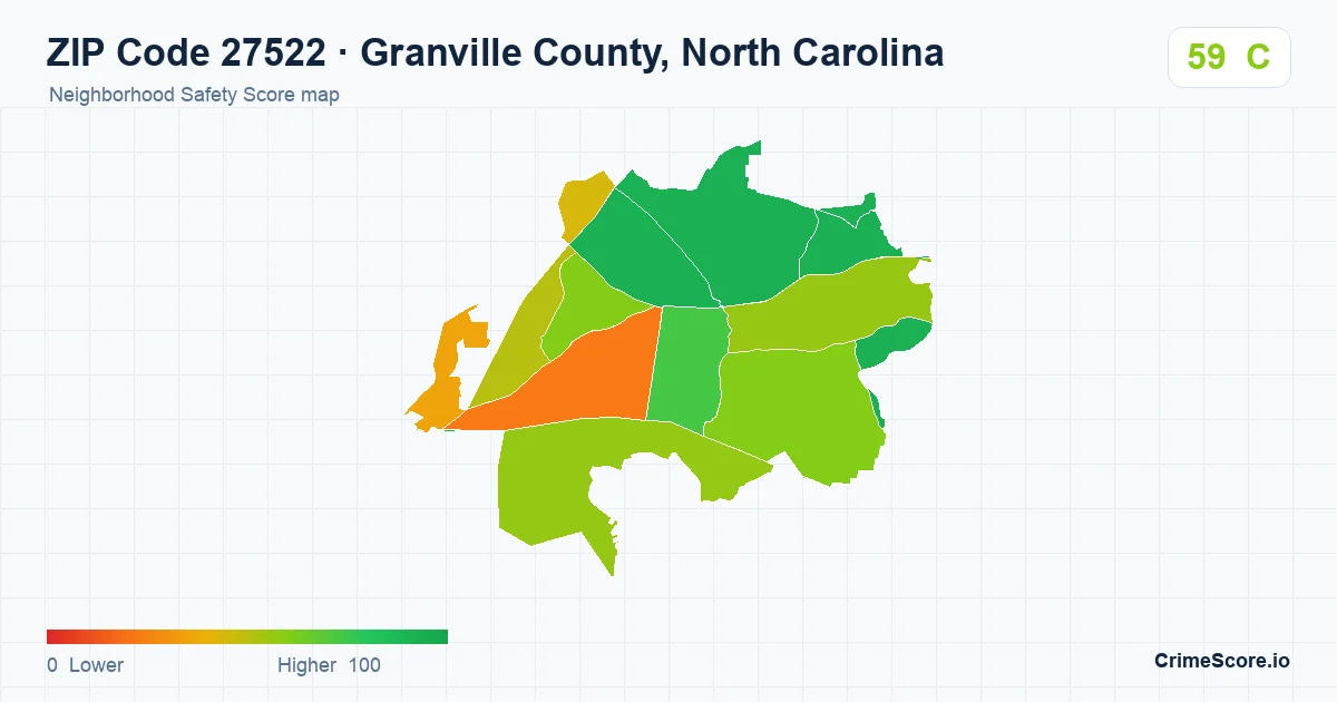 ZIP Code 27522 in Granville County, North Carolina neighborhood Safety Score map