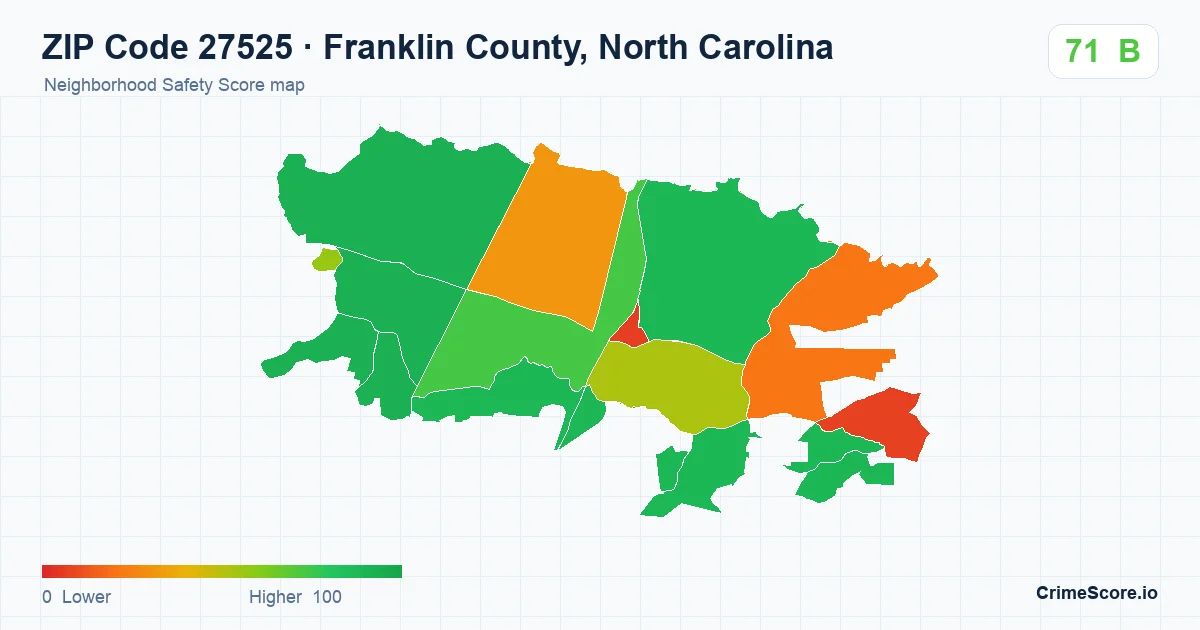 ZIP Code 27525 in Franklin County, North Carolina neighborhood Safety Score map