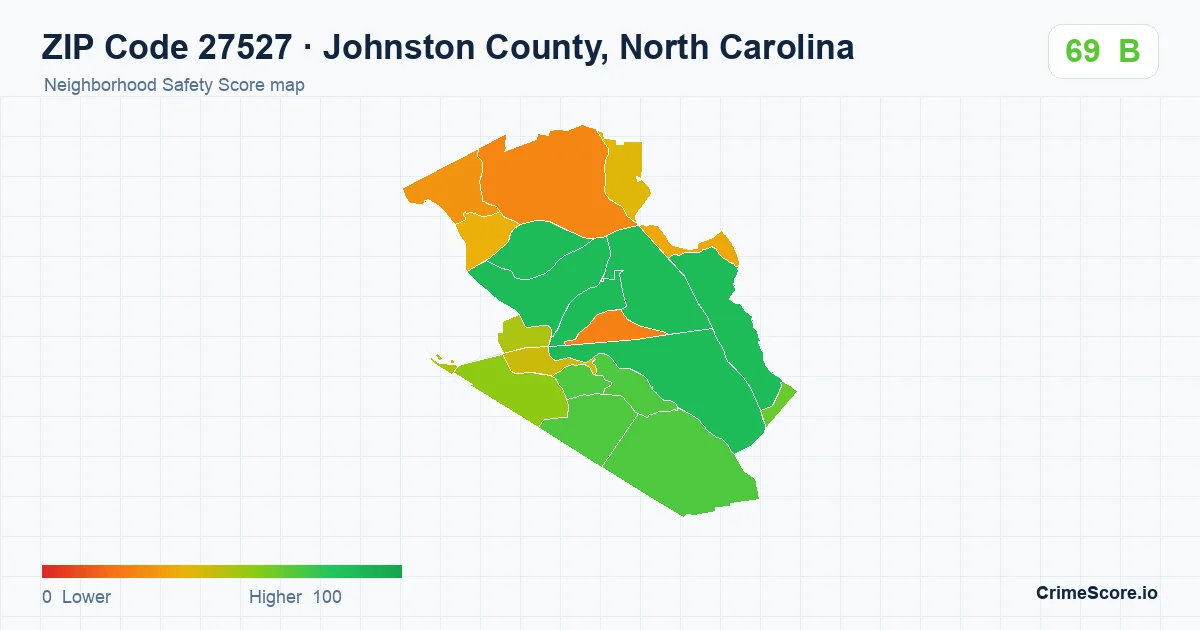 ZIP Code 27527 in Johnston County, North Carolina neighborhood Safety Score map