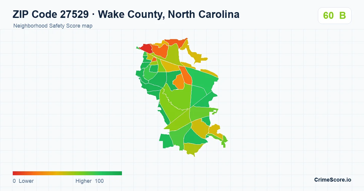 ZIP Code 27529 in Wake County, North Carolina neighborhood Safety Score map