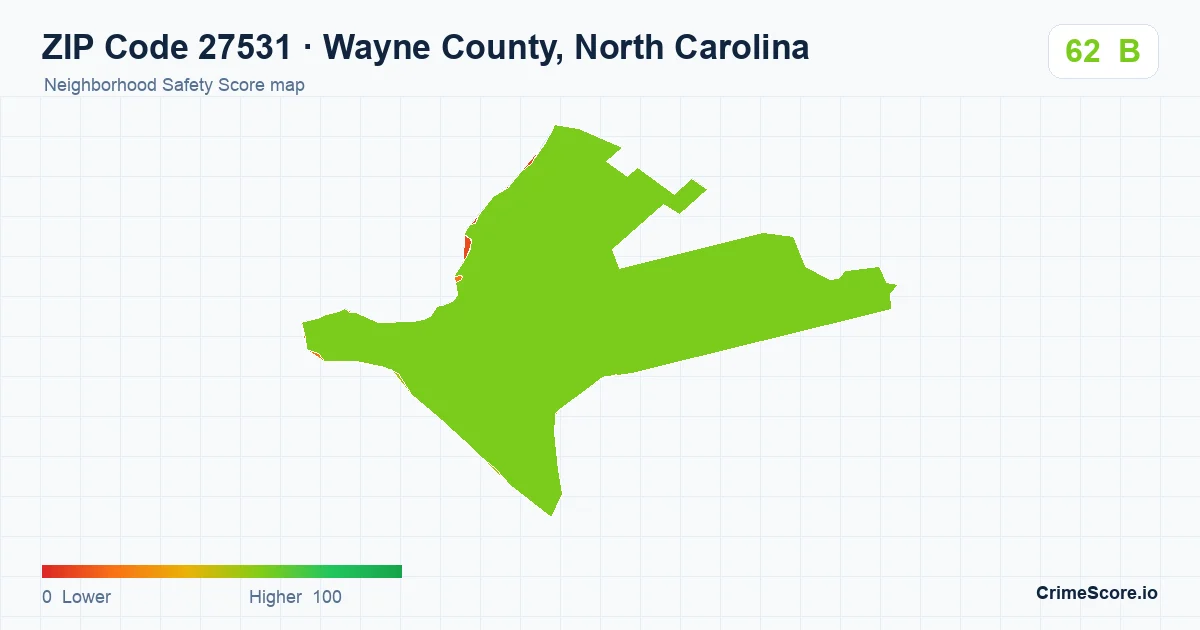 ZIP Code 27531 in Wayne County, North Carolina neighborhood Safety Score map