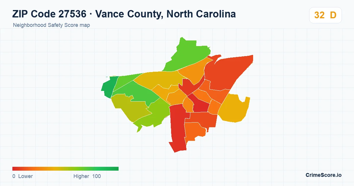 ZIP Code 27536 in Vance County, North Carolina neighborhood Safety Score map