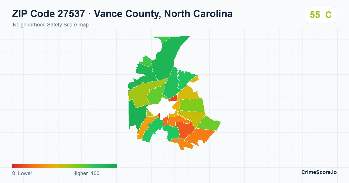 ZIP Code 27537 in Vance County, North Carolina neighborhood Safety Score map