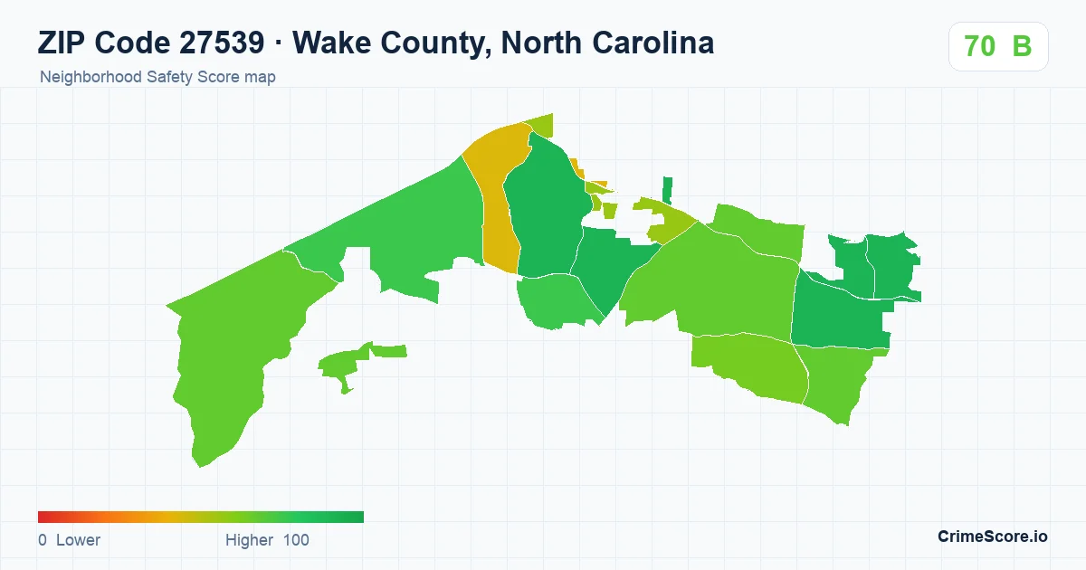 ZIP Code 27539 in Wake County, North Carolina neighborhood Safety Score map