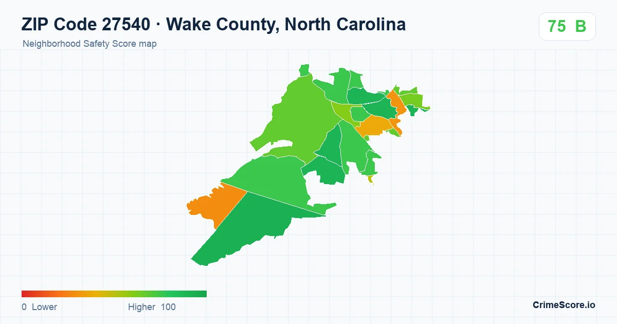ZIP Code 27540 in Wake County, North Carolina neighborhood Safety Score map