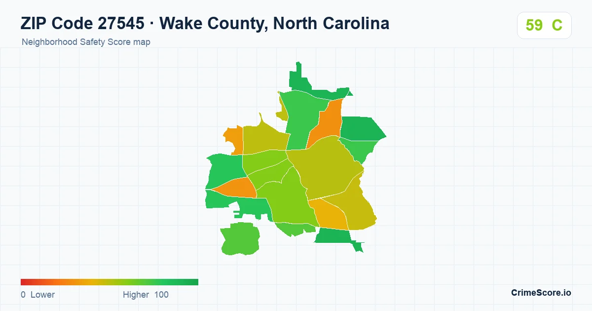 ZIP Code 27545 in Wake County, North Carolina neighborhood Safety Score map