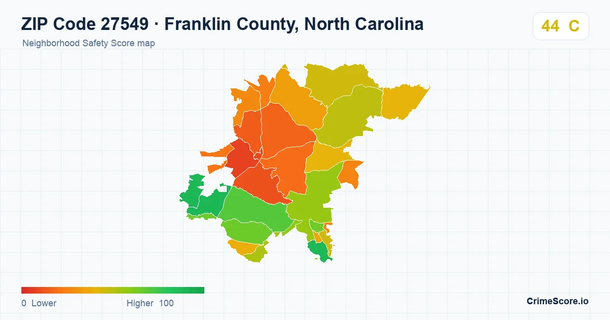 ZIP Code 27549 in Franklin County, North Carolina neighborhood Safety Score map