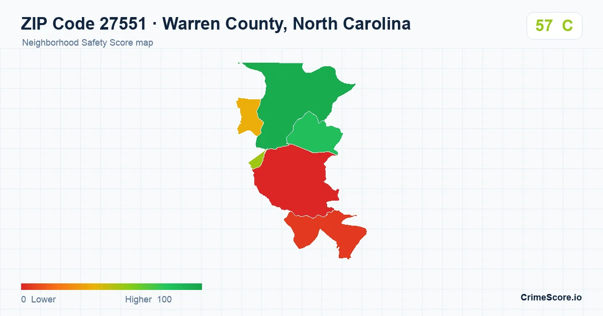 ZIP Code 27551 in Warren County, North Carolina neighborhood Safety Score map