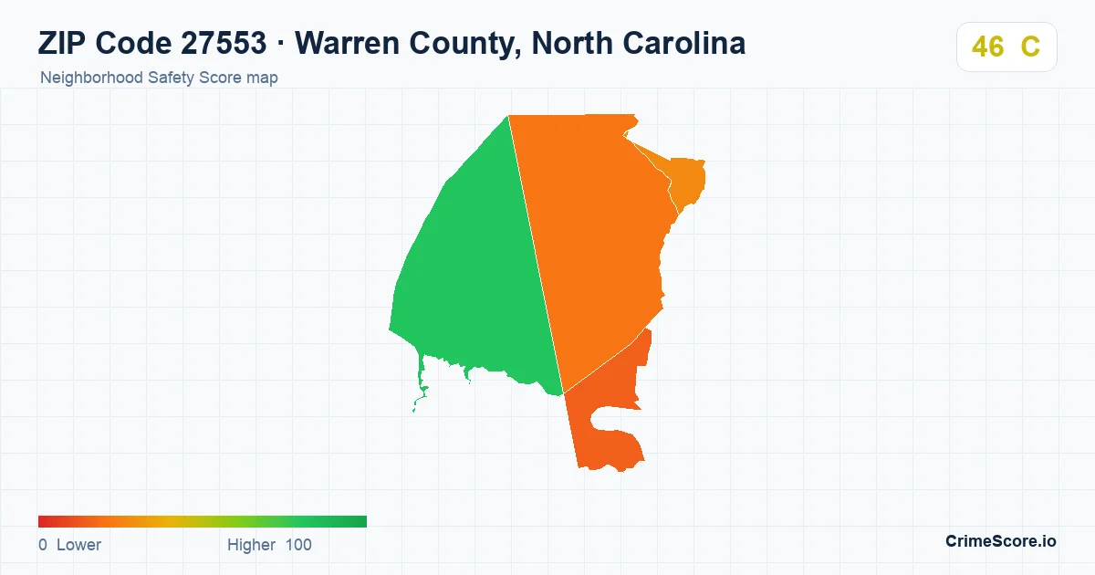 ZIP Code 27553 in Warren County, North Carolina neighborhood Safety Score map