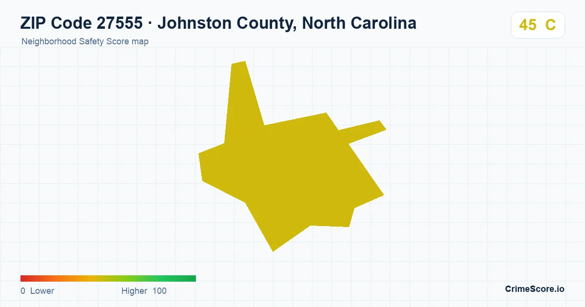 ZIP Code 27555 in Johnston County, North Carolina neighborhood Safety Score map