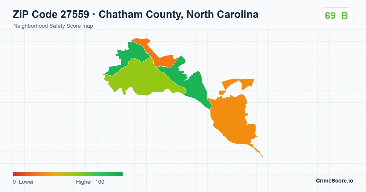 ZIP Code 27559 in Chatham County, North Carolina neighborhood Safety Score map
