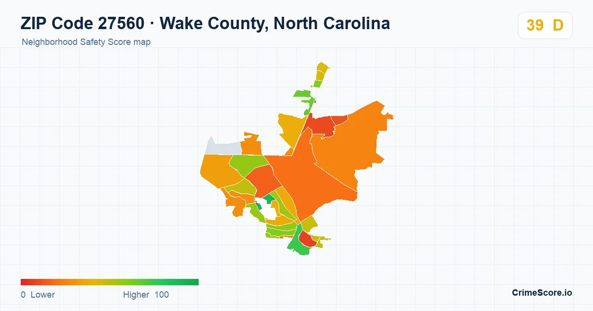 ZIP Code 27560 in Wake County, North Carolina neighborhood Safety Score map