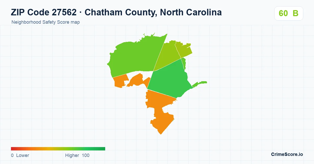 ZIP Code 27562 in Chatham County, North Carolina neighborhood Safety Score map