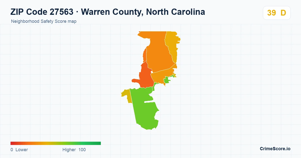 ZIP Code 27563 in Warren County, North Carolina neighborhood Safety Score map