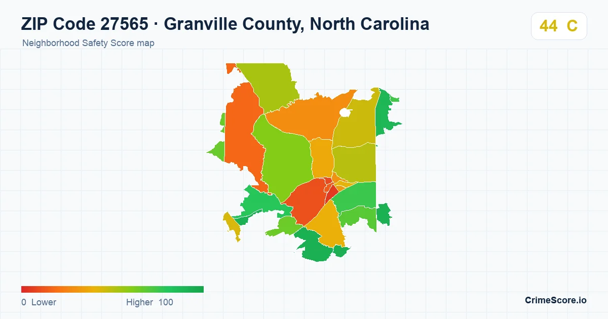 ZIP Code 27565 in Granville County, North Carolina neighborhood Safety Score map