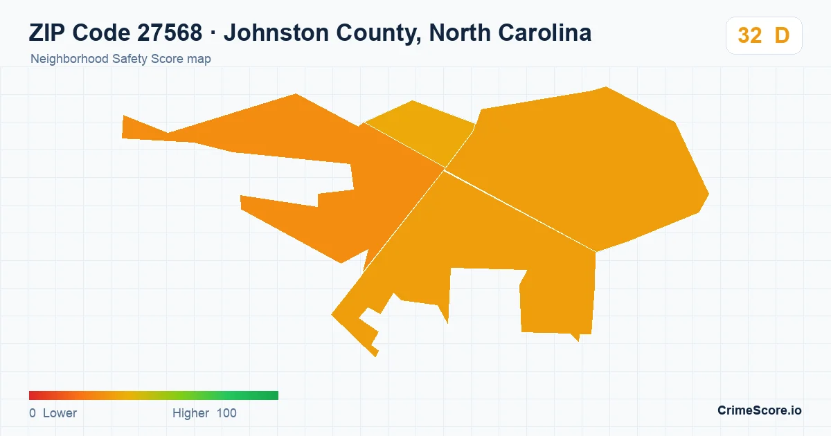 ZIP Code 27568 in Johnston County, North Carolina neighborhood Safety Score map