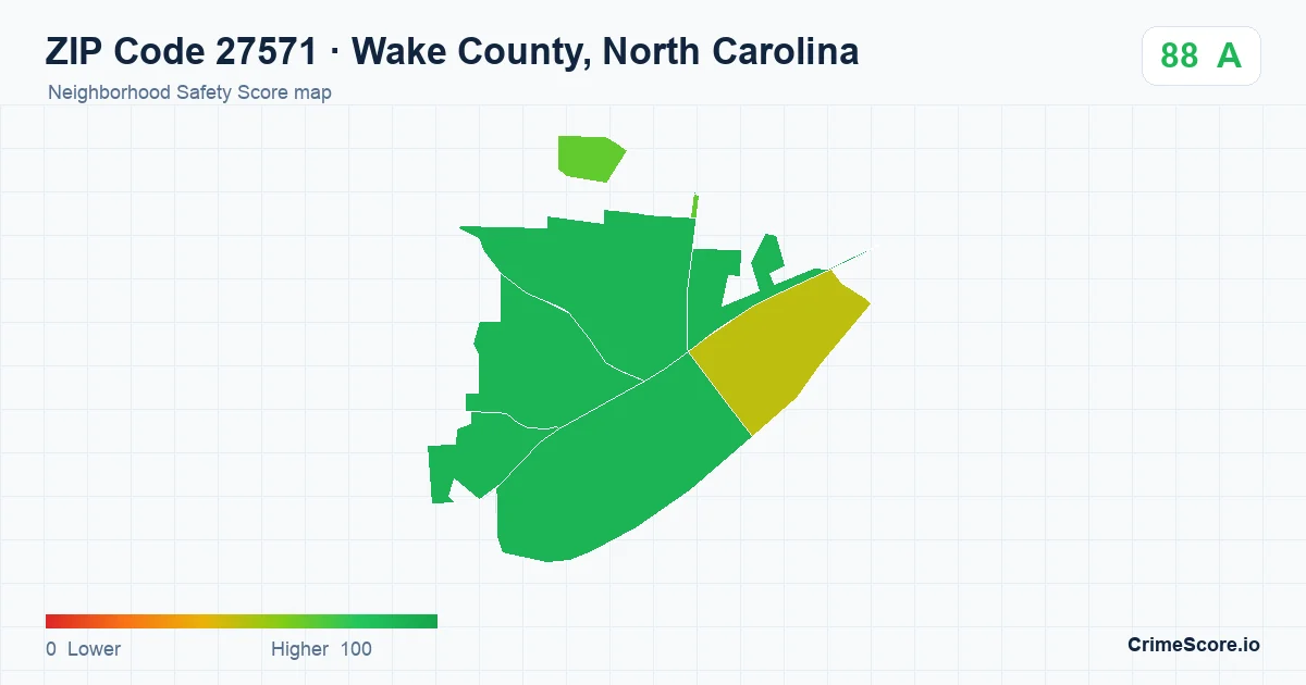 ZIP Code 27571 in Wake County, North Carolina neighborhood Safety Score map