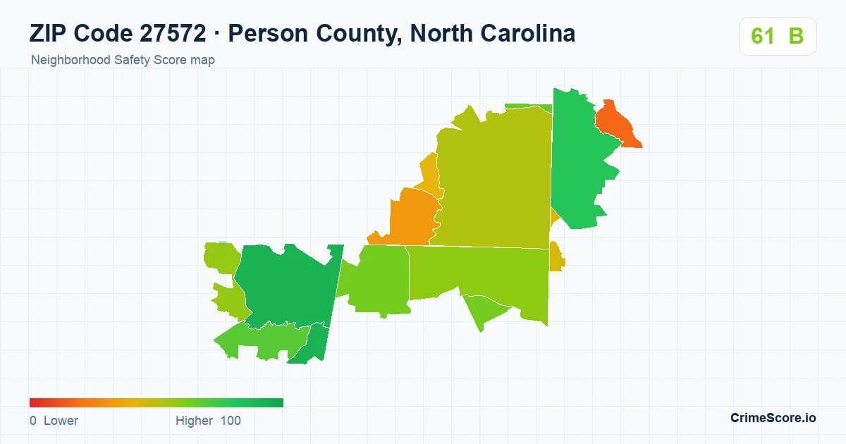 ZIP Code 27572 in Person County, North Carolina neighborhood Safety Score map