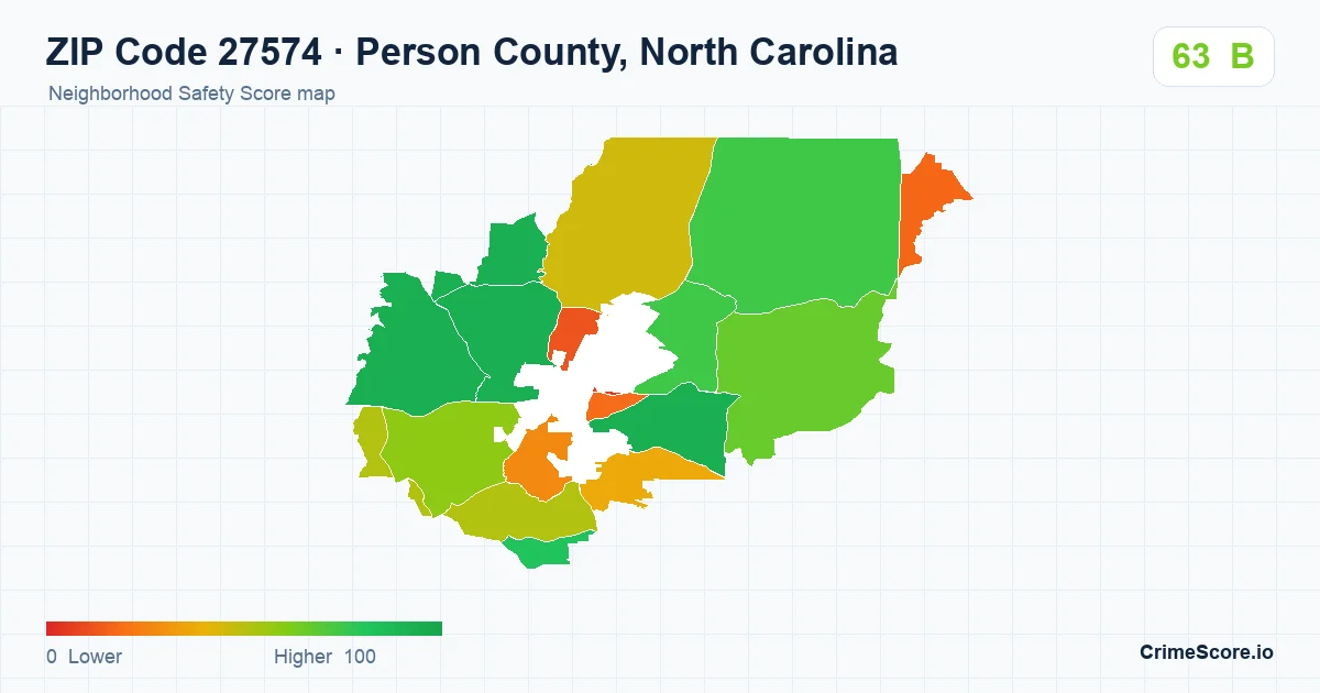 ZIP Code 27574 in Person County, North Carolina neighborhood Safety Score map