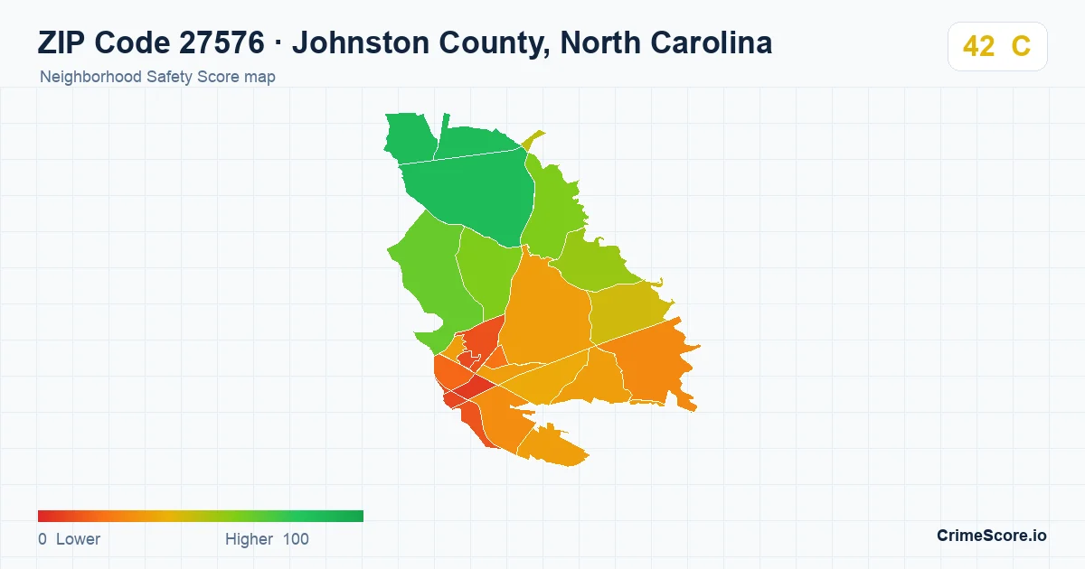 ZIP Code 27576 in Johnston County, North Carolina neighborhood Safety Score map
