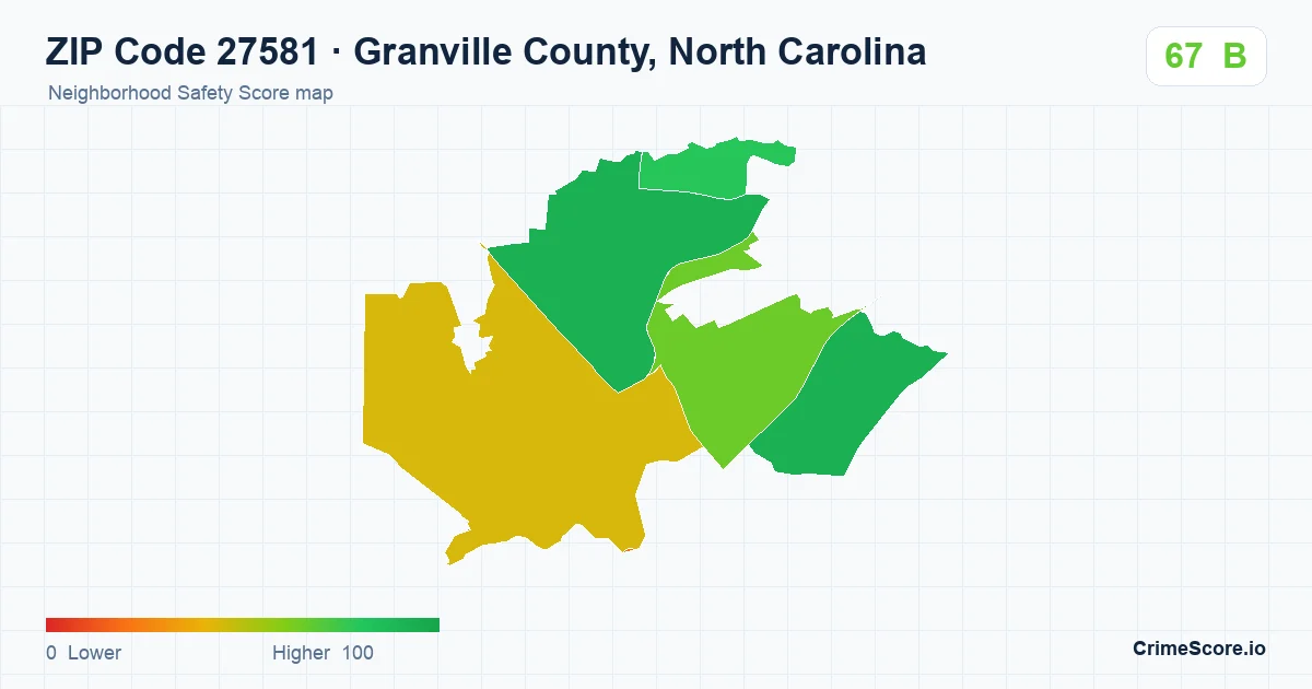 ZIP Code 27581 in Granville County, North Carolina neighborhood Safety Score map